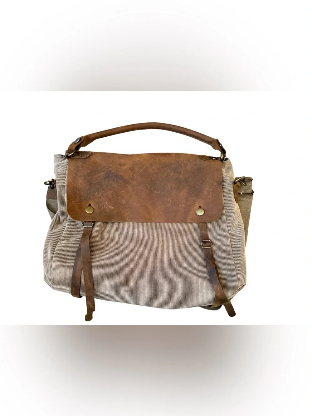Street Level Men's large tan corduroy & brown Leather Messenger crossbody Bag